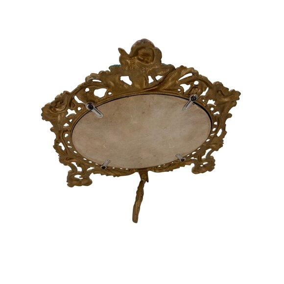 Vintage Ornate Gold Mirror JM With Cherub & Floral Design - Picture 3 of 5